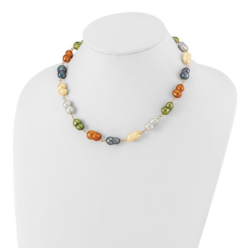 Sterling Silver Gold-tone Multicolor Freshwater Cultured Pearl Necklace